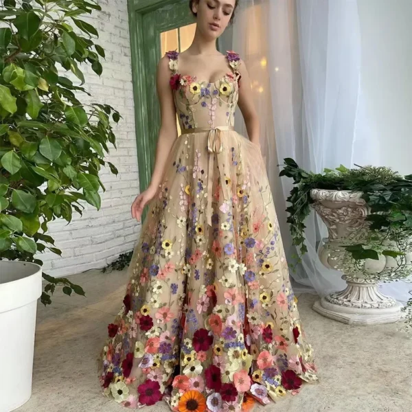 Floral Applique Dress Embroidered Sleeveless Women's Fashion Dress