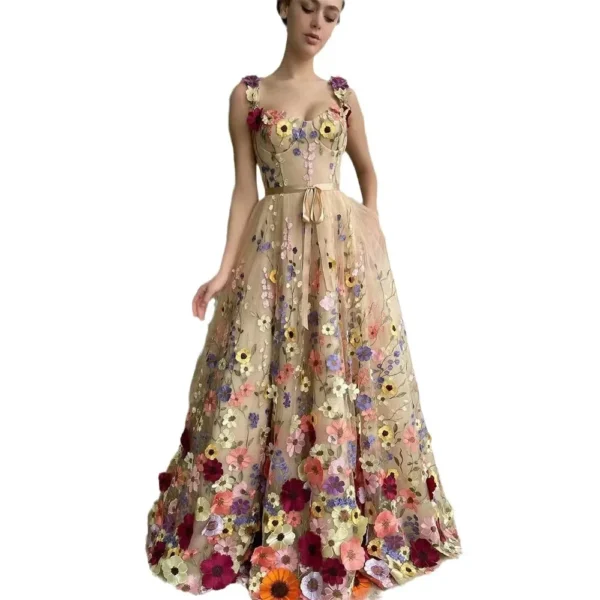 Floral Applique Dress Embroidered Sleeveless Women's Fashion Dress - Image 5
